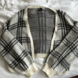 Grey and cream fuzzy cropped cardigan
